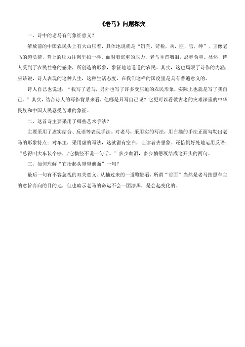 〖2021年整理〗《老马》问题探究