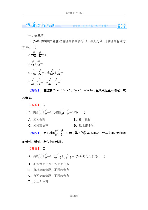高中数学人教B版高二数学选修1-1检测 2.椭圆的几何性质