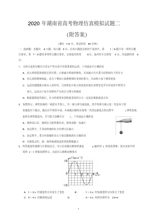 2020年湖南省高考物理仿真模拟试题二(附答案)