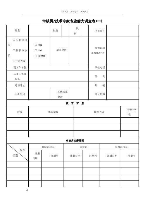 审核员技术专家专业能力调查表