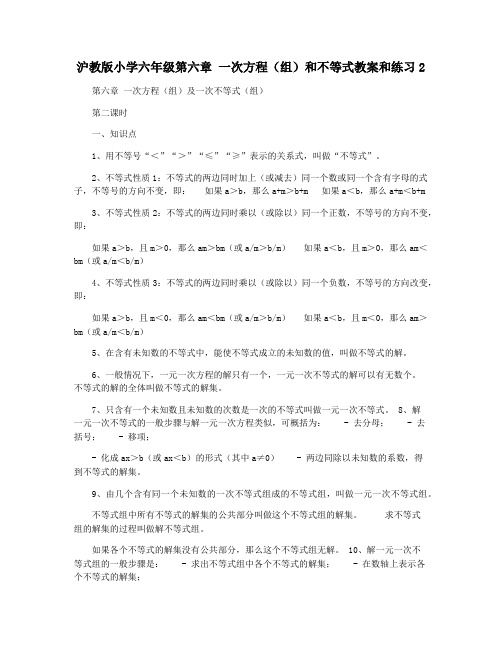 沪教版小学六年级第六章 一次方程(组)和不等式教案和练习2