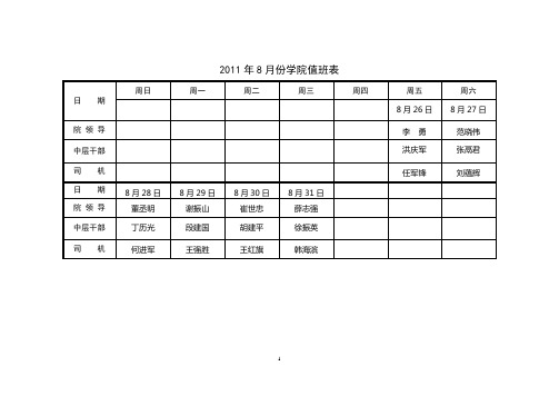 2011年8、9月份学院值班表