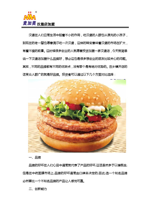 想在我们镇上开家汉堡店不知道哪个牌子好