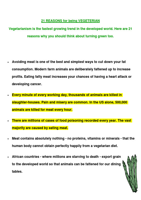 21 REASONS for being VEGETERIAN
