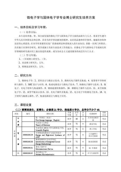 微电子学与固体电子学专业硕博连读研究生培养方案doc-光.doc