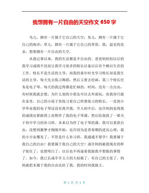 我想拥有一片自由的天空作文650字
