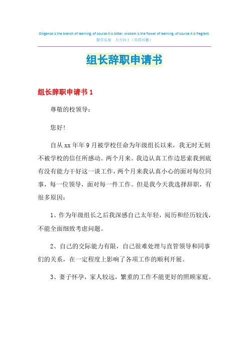 组长辞职申请书