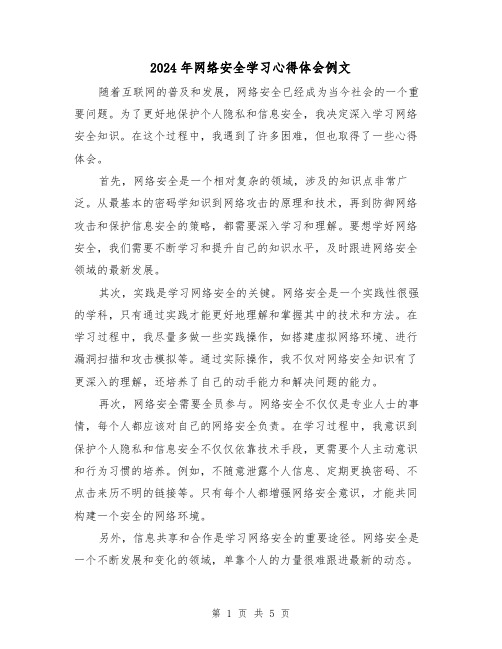 2024年网络安全学习心得体会例文(三篇)