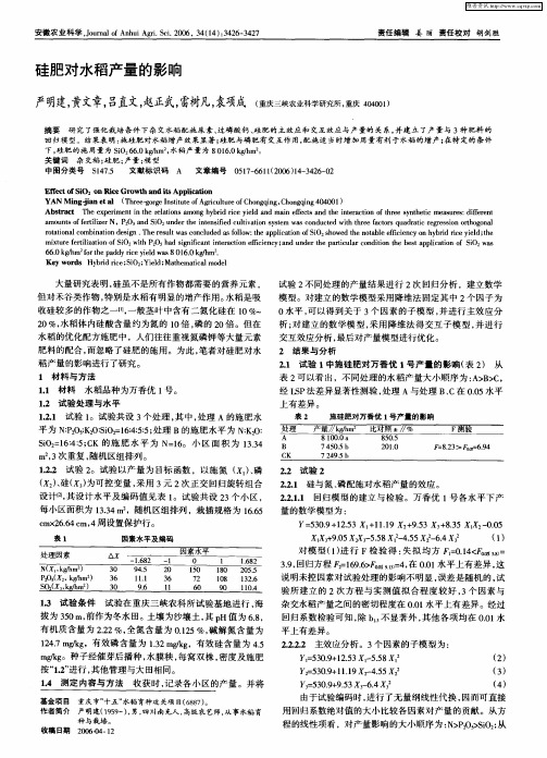 硅肥对水稻产量的影响