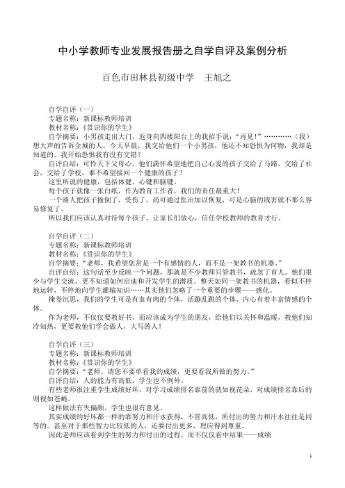 中小学教师专业发展报告册之自学自评及案例分析 精品