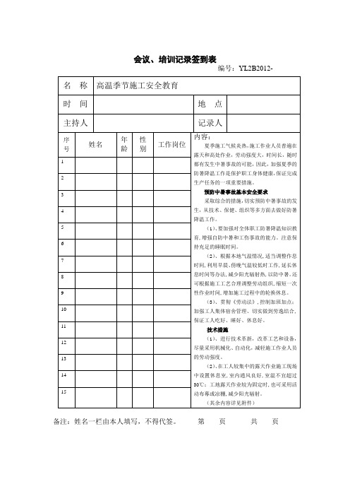 会议、培训记录(高温季节施工安全教育)