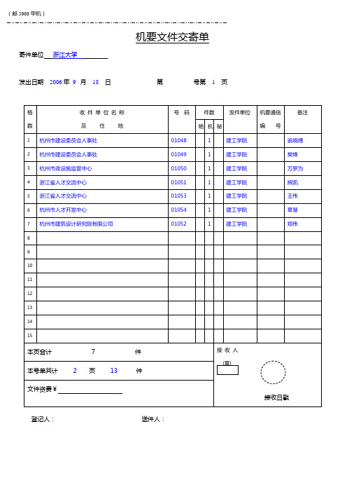 机要文件交寄单