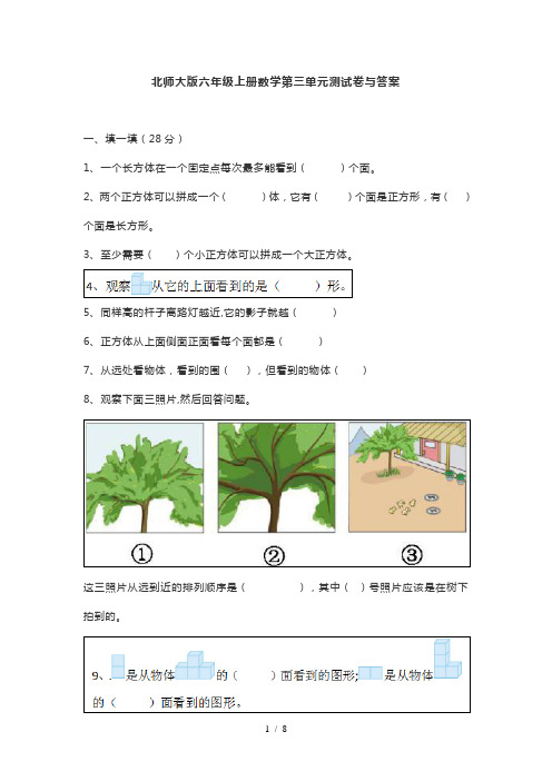 北师大版六年级上册数学第三单元测试卷与答案