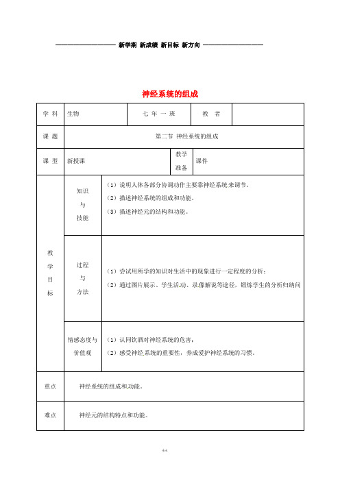 七年级生物下册 4.6.2神经系统的组成教案 (新版)新人教版