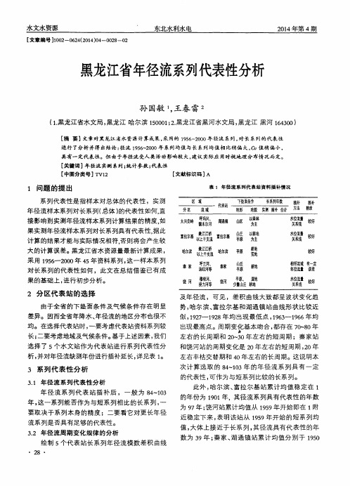 黑龙江省年径流系列代表性分析