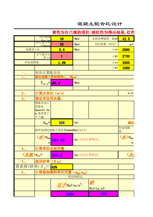 混凝土配合比计算公式