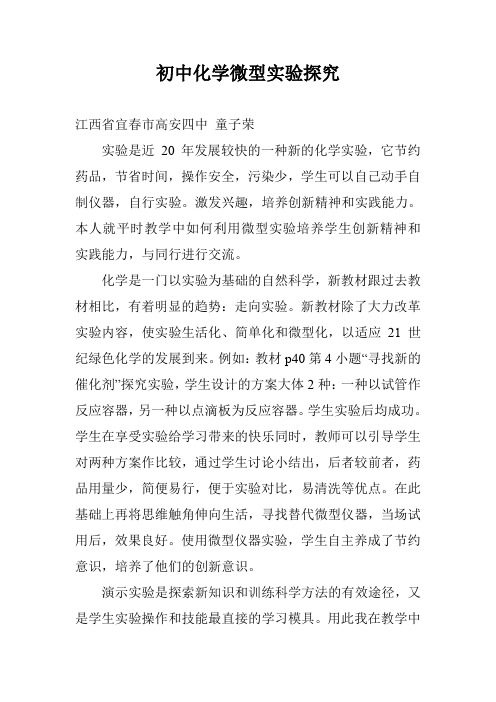 初中化学微型实验探究