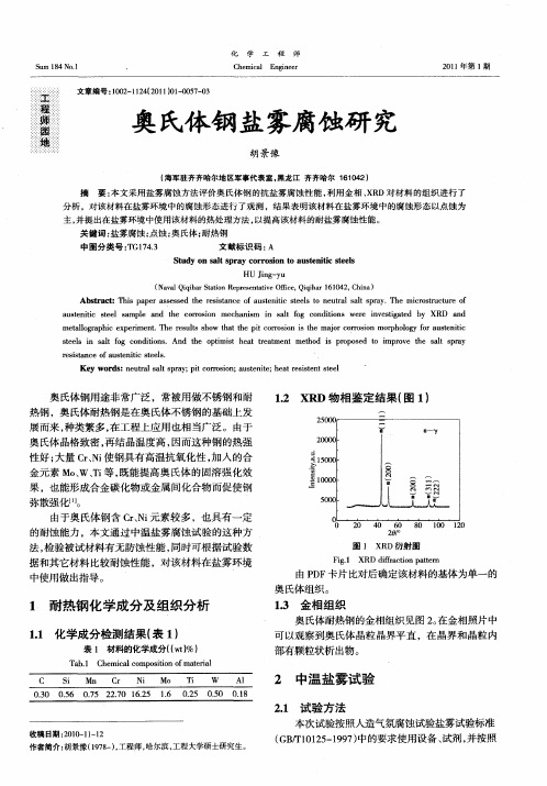 奥氏体钢盐雾腐蚀研究