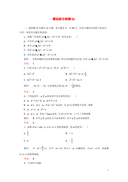2016-2017学年高中数学模块综合检测(A)新人教A版选修1-1资料