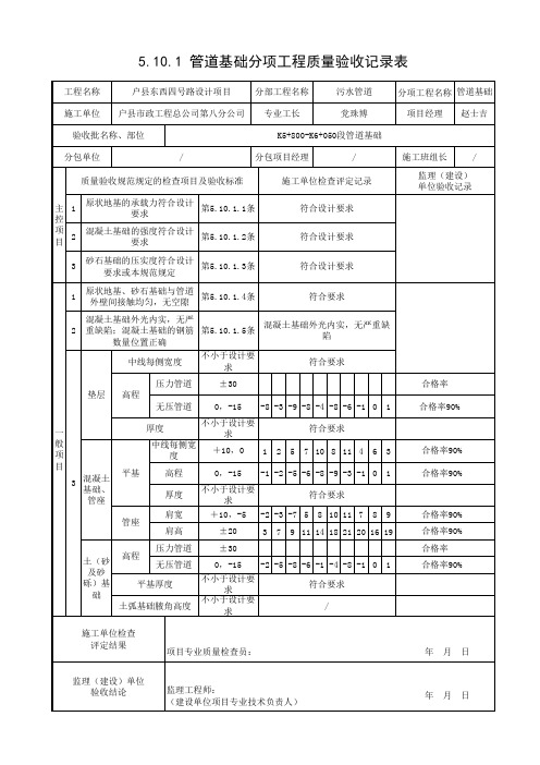 管道基础分项工程质量验收记录表