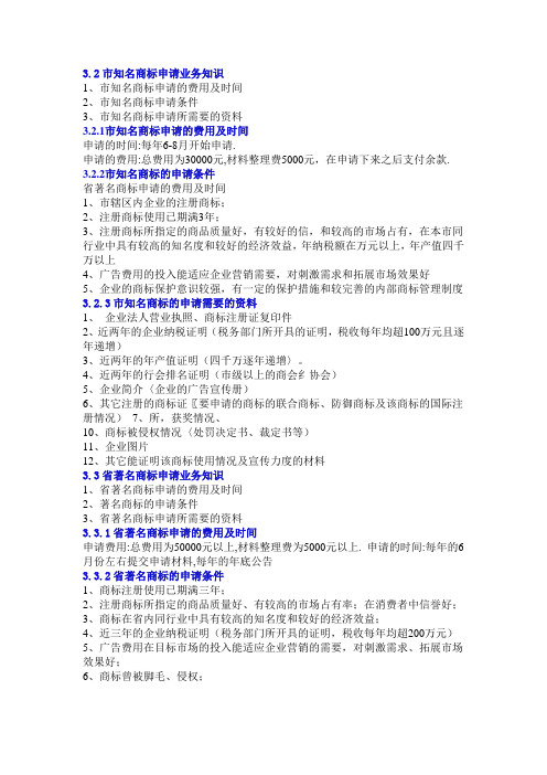 知名商标、著名商标、驰名商标申请条件费用及方法