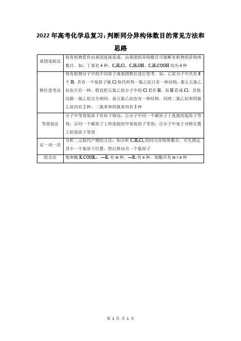 判断同分异构体数目的常见方法和思路