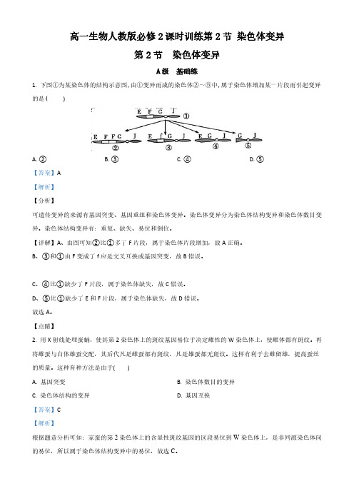 江苏省启东中学2017-2018学年高一人教版必修2生物课时练习： 第五章 第二节 染色体变异
