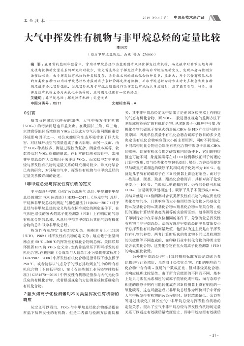 大气中挥发性有机物与非甲烷总烃的定量比较