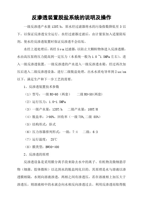 反渗透装置脱盐系统的说明及操作