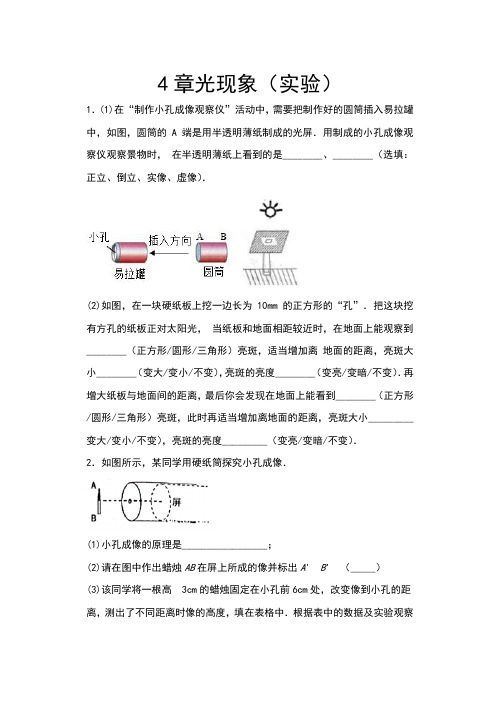 2020年秋人教版八年级上册物理期末复习——4章光现象(实验)