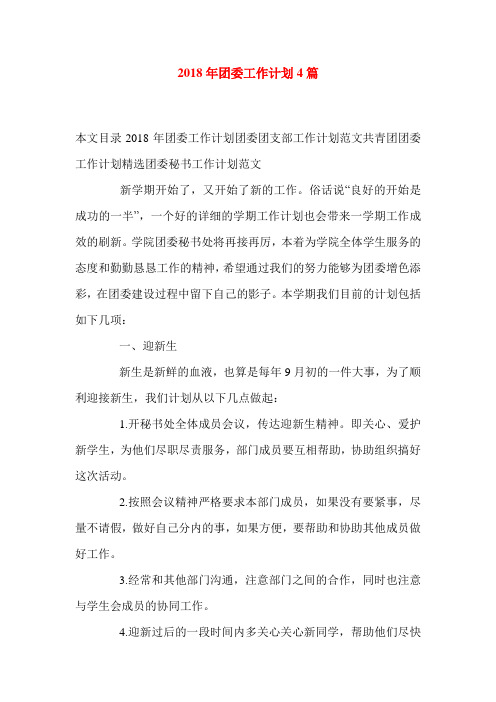-工作计划-2018年团委工作计划4篇