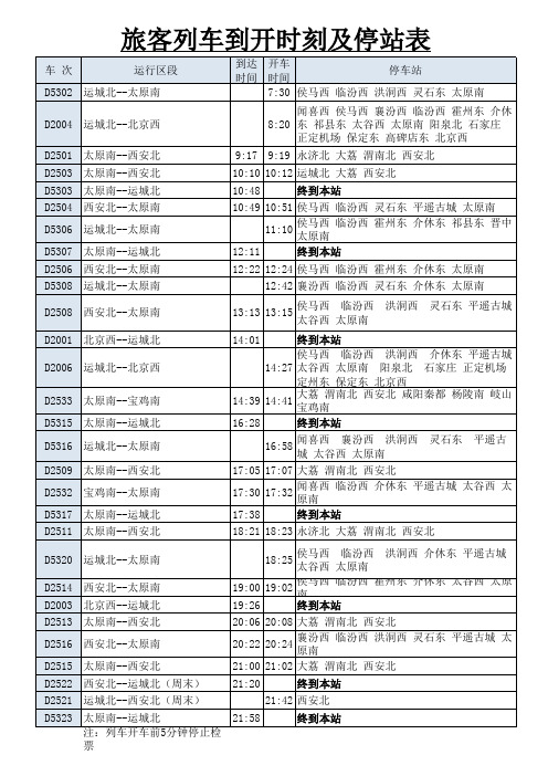 高铁时刻表