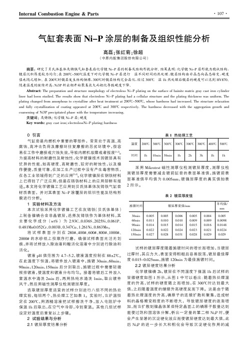 气缸套表面Ni-P涂层的制备及组织性能分析
