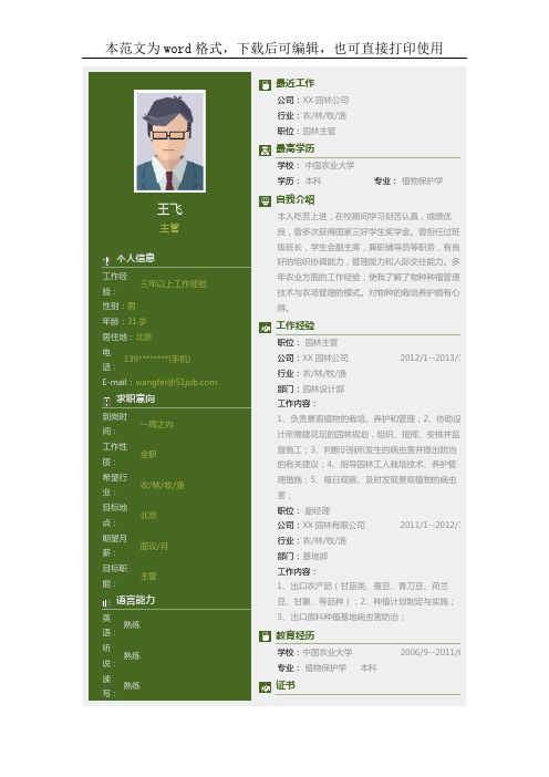 2018-2019年最新植物保护学个人简历应聘范文模板