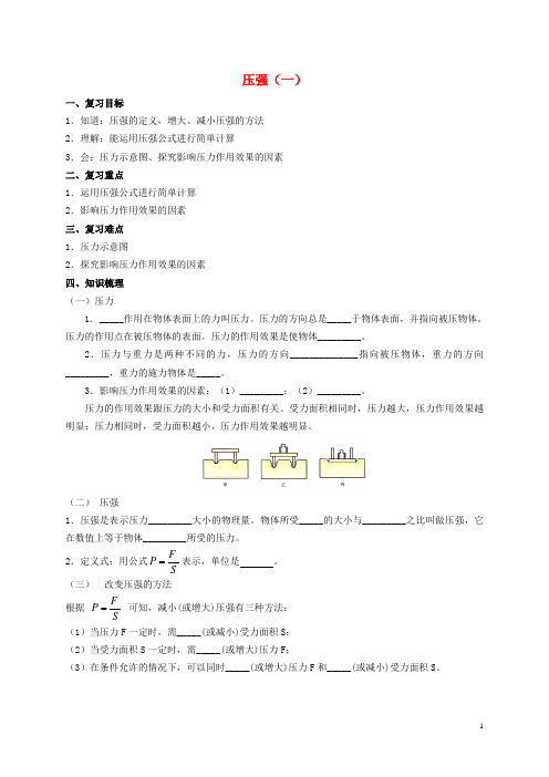 中考物理专题复习 压强(一)学案