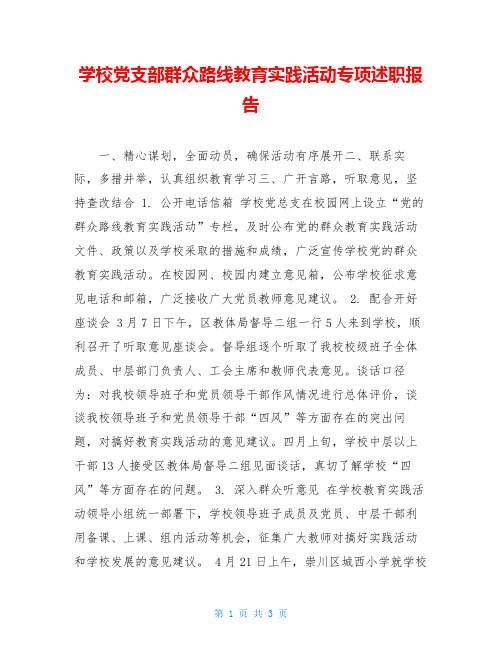 学校党支部群众路线教育实践活动专项述职报告