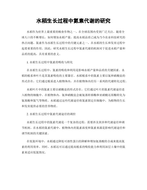 水稻生长过程中氮素代谢的研究