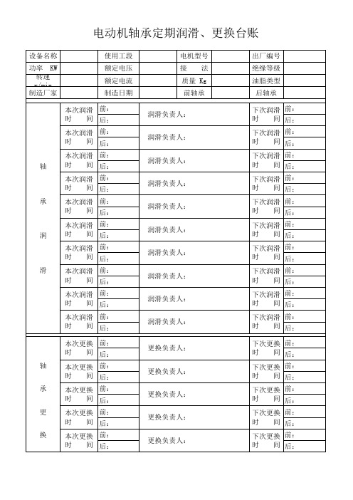 电机轴承定期润滑、更换台账