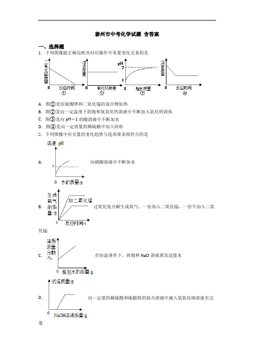 泰州市中考化学试题 含答案