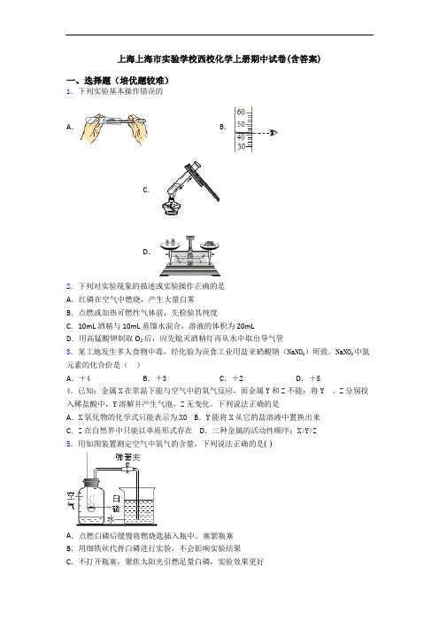 上海上海市实验学校西校化学上册期中试卷(含答案)