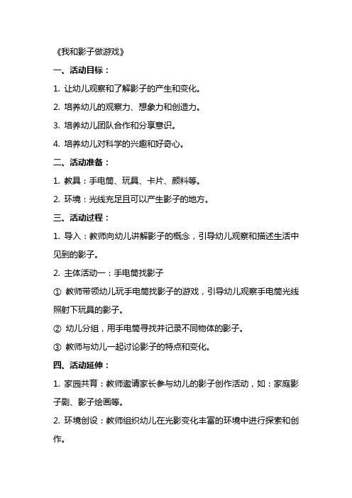 幼儿园大班活动《我和影子做游戏》教案