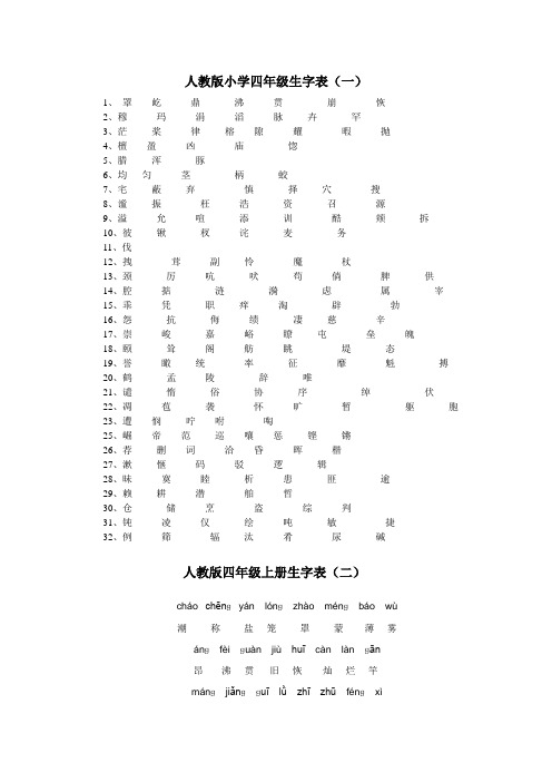 人教版四年级上册生字表(全)词语盘点以及日积月累