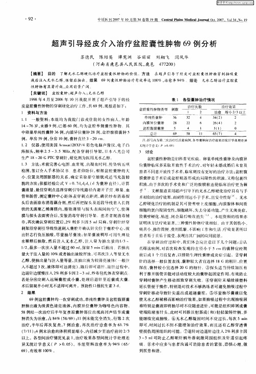 超声引导经皮介入治疗盆腔囊性肿物69例分析