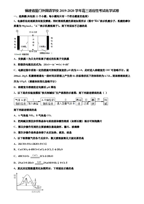 福建省厦门外国语学校2019-2020学年高三适应性考试化学试卷含解析【附15套高考模拟卷】