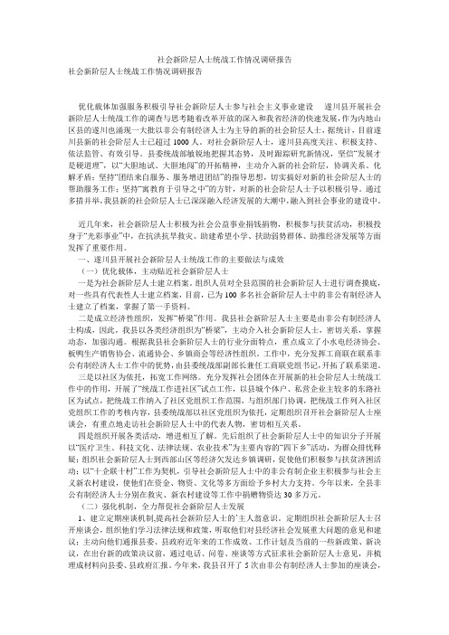 社会新阶层人士统战工作情况调研报告