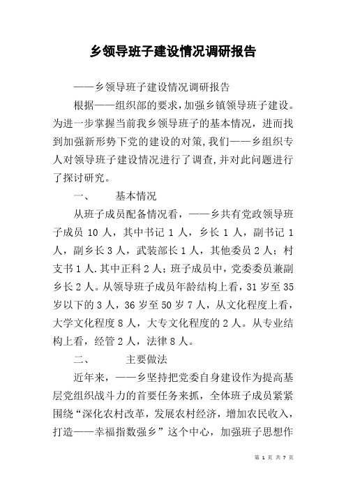 乡领导班子建设情况调研报告