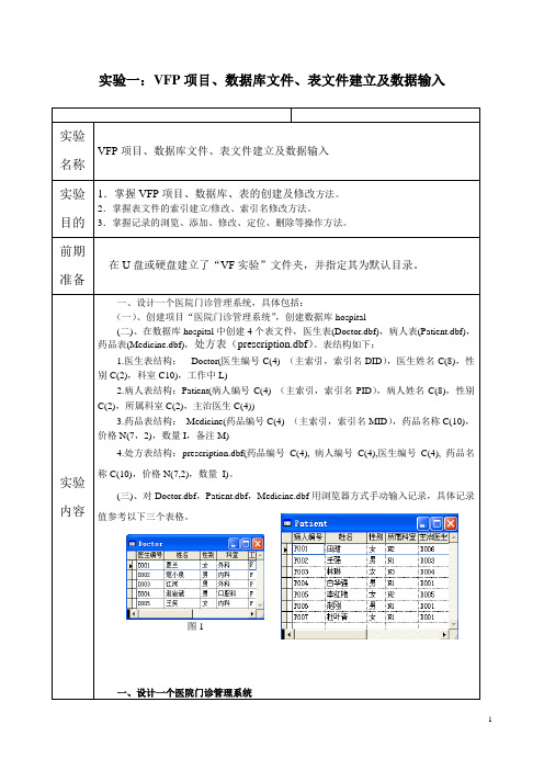 VFP实验一;项目数据库文件表文件建立及数据输入