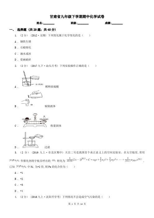 甘肃省九年级下学期期中化学试卷