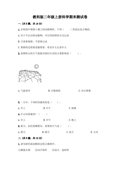 教科版二年级上册科学期末测试卷附参考答案(完整版)