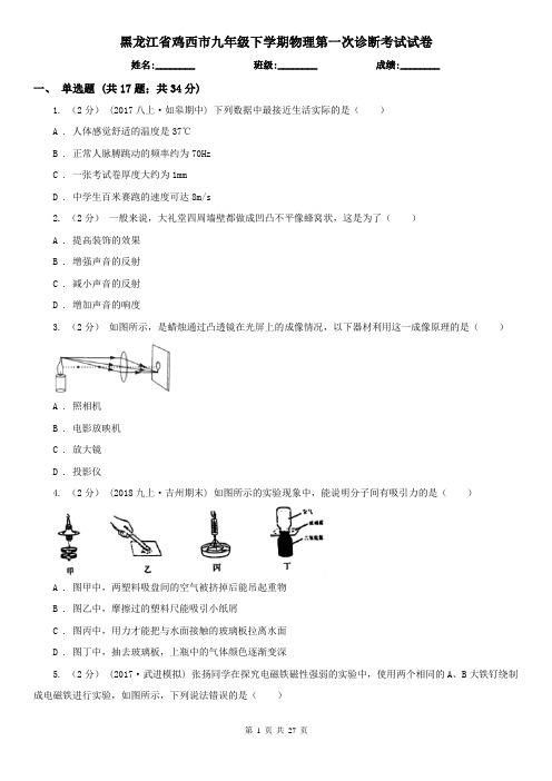 黑龙江省鸡西市九年级下学期物理第一次诊断考试试卷